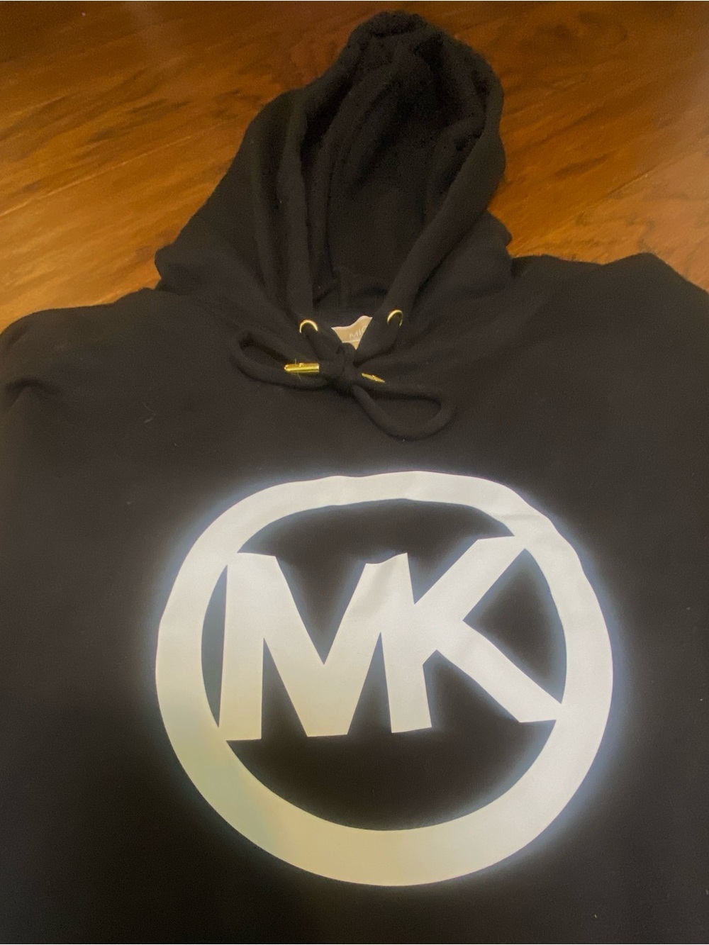 NWOT Michael Kors Black Hoodie Dress with White MK Circle Logo and Gold‎ Accents